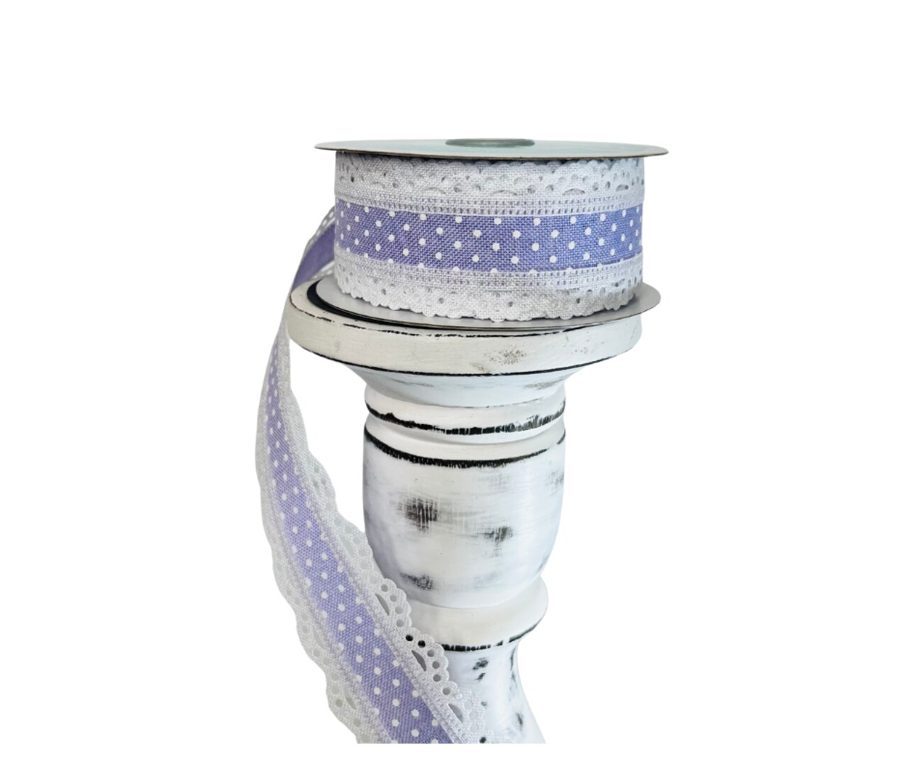 1.5"x10YD Lavender/White Raised Swiss Dot Lace Wired Ribbon - Delicate Elegance for Charming Crafts and Decor-RG08869NR